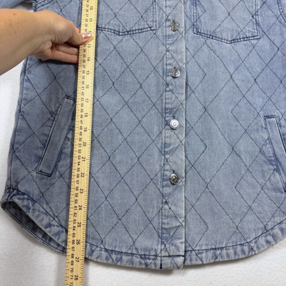 Steve Madden Womens Light Wash Diamond Quilted Denim Shacket Shirt Jacket XS - Picture 6 of 6